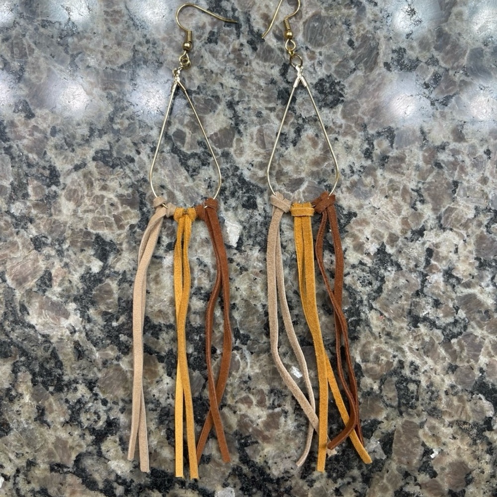 Fringe Earrings in Brown and Tan